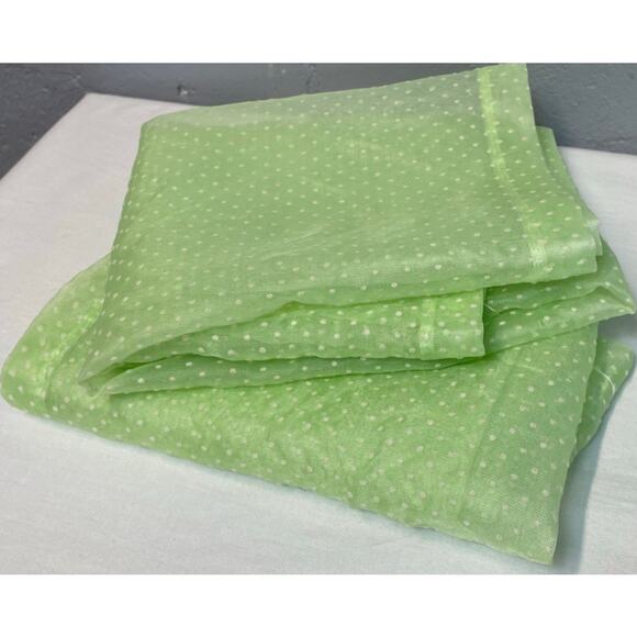 Vintage Mint Green Sheer Organza Flocked Swiss Dot Curtains 2 Panels Yardage - Picture 4 of 10